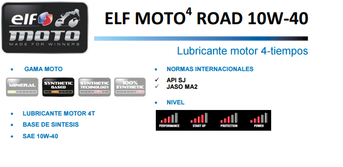 ACEITE ELF MOTO 4 ROAD 10W40 4L.